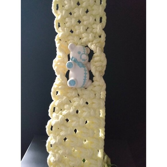 Vintage Macrame Nursery Hanging Plant Hanger With Ceramic Teddy Bear - Picture 2 of 6